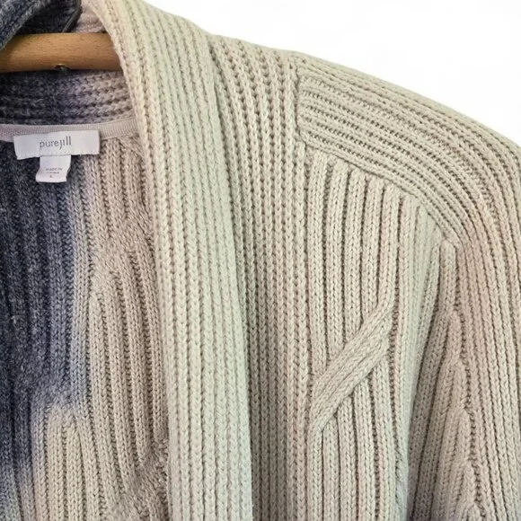 J.Jill Pure Jill Women's Cable Knit Cardigan Open Front Blue Ivory Tie-dye Large - Picture 8 of 16